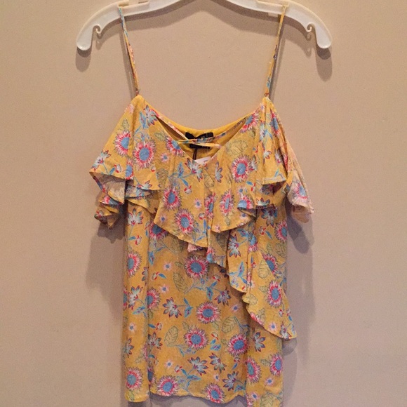 MISS ME Top Floral Off Shoulder Blouse Yellow NWT - Picture 2 of 6